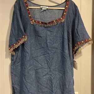 NWT Venezia Vitale Vintage Rainbow Beaded Denim Top 80s/90s Mom Fashion NEW